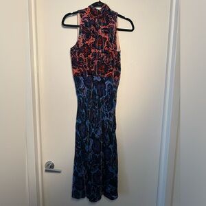 Anthropologie color block paisley velvet midi dress